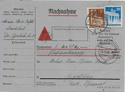 Nachnahme Landshut 1948