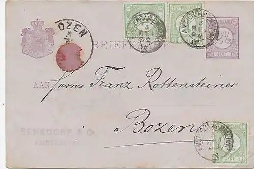 Post card Amsterdam 1890 nach Bozen