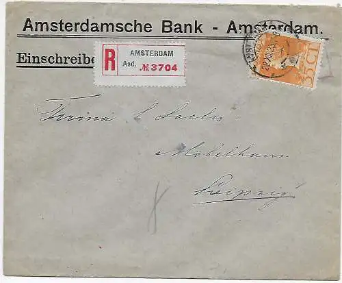 Amsterdamsche Bank, Einschreiben, 1923 nach Leipzig