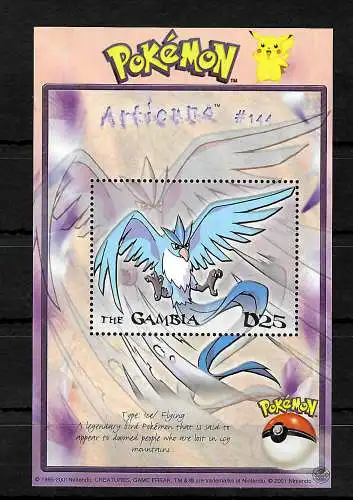 Gambia: Pokémon Articuno #144, Tpye Ice Flying, postfrisch, **