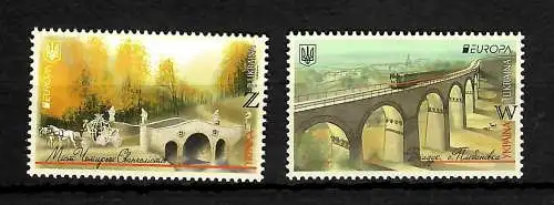Ukraine: Europa Marken: Brücken mit Kutsche oder Eisenbahn, postfrisch