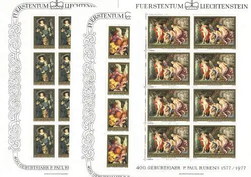 Liechtenstein: 400. Geburtstagsjahr von P. Paul Rubens, 3x Kleinbögen im Satz
