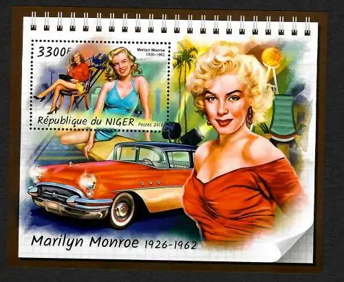 Niger: Marilyn Monroe mit amerikanischem Auto, Briefmarken Block, postfrisch