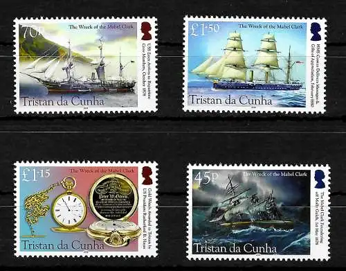 Tristan da Cunha: The Wreck of Mabel Clark, Segelschiff 4 Marken postfrisch, mnh