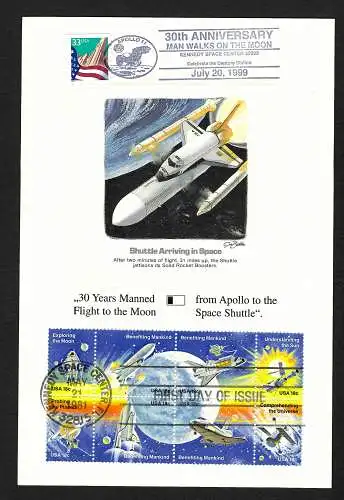 USA: 30 Jahre Mondlandung 1969-1999, FDC, Apollo 11, Gedenkblatt