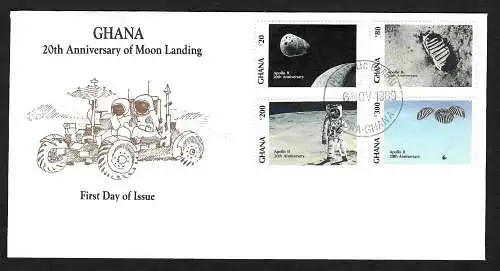 Ghana:  FDC 20 Jahrestag der Mondlandung, Apollo 11