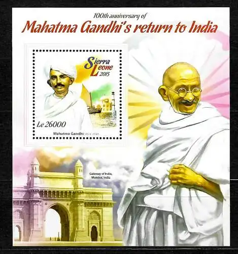 Sierra Leone: Gandhi - 100. Geburtstag Gandhi's return to India, mnh, **