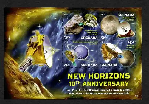 Grenada: 10. Jahrestag: Satelliten, New Horizonts, 2016, Block postfrisch ** mnh