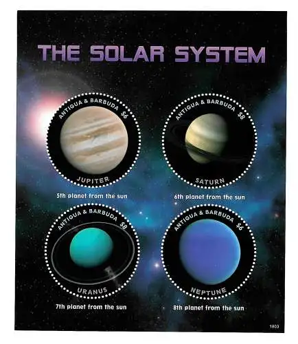 Antigua & Barbuda: The Solar System: Saturn, Jupiter, Uranus, Neptune Block, **