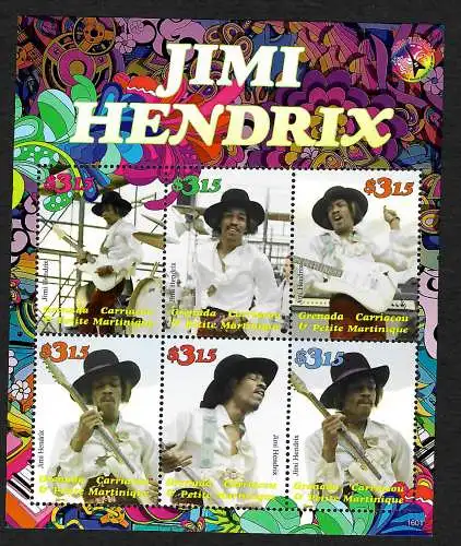 Grenada: Jimi Hendrix, Kleinbogen mit 6 Marken, postfrisch, **, mnh