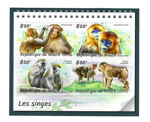 Niger, Affen, 4 Marken im Block, postfrisch, **, Mnh