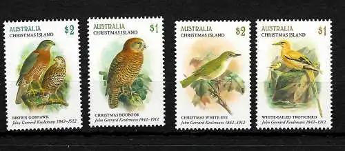 Chirstmas Island: 4 stamps, Bird-Lithos, Boobook, Goshawk, Tropicbird, White-Eye