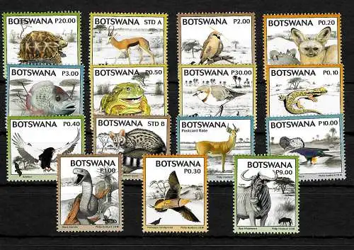 Botswana: Wirbeltiere 2018, 15 Briefmarken, postfrisch