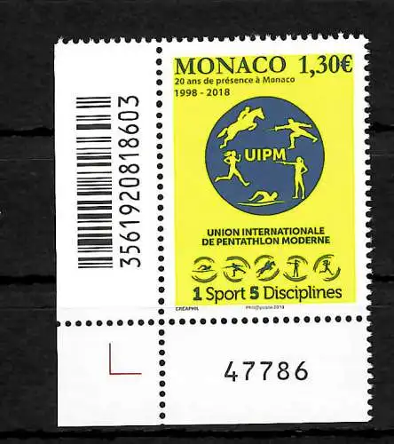 Monaco: 20 ans de UIPM, 5 disciplines, mnh