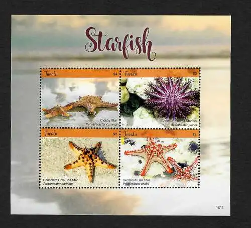 Tuvalu: Block mit 4 Seesterne, Sea Stars, mnh