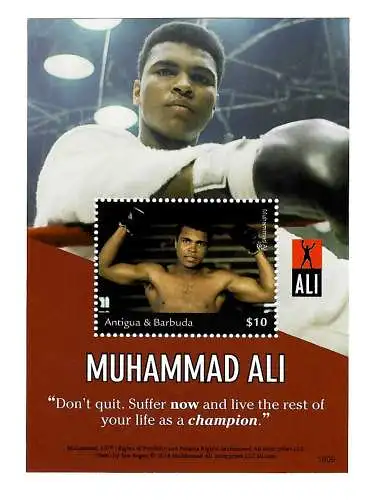 Antigua&Barbuda: Muhammad Ali: Don't quit. Suffer now, live ... block mnh