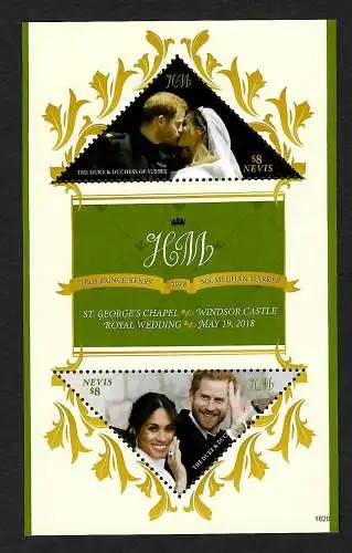 Nevis: Prince Henry 2018 Ms. Meghan Markle... block mnh, Windsor Castle