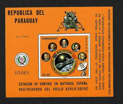 Paraguay: Apollo / Sojus, Block #272, postfrisch