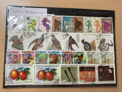 100 different stamps of Madagascar, used, unused