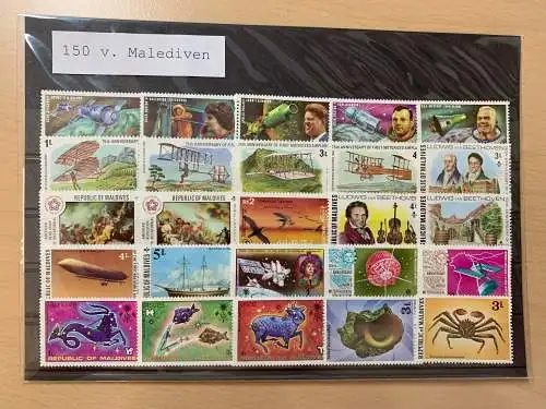 150 different stamps of Maldives/Malediven, used, unused