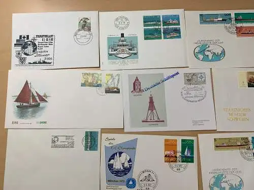 50x verschiedene Schiffe auf Briefen mit Stempel, covers with ships and cancel