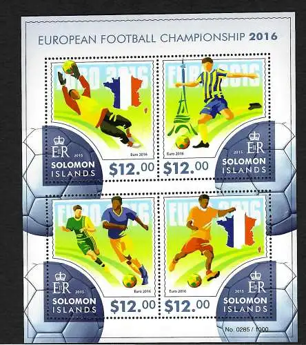 Solomon-Inseln: Football Championship France,  EM 2016, Block mnh, postfrisch