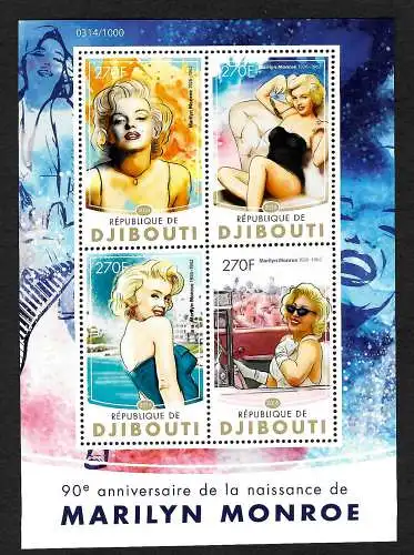 Djibouti: 90. Geburtstag von Marilyn Monroe, Szenen, Block postfrisch