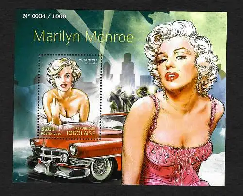 Togo: Marilyn Monroe, Szene mit Auto, Block postfrisch