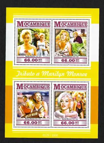 Mocambique: Tribut an Marilyn Monroe, Block mit 4 Marken, postfrisch, 2015