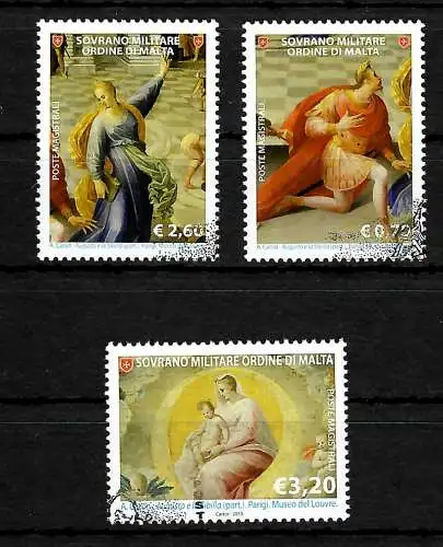 Malta: Gemälde von Antoine Caron, 3 Briefmarken, gestempelt