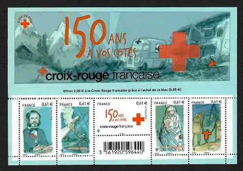 Frankreich: 150 Jahre Rotes Kreuz, Block postfrisch #6032-36