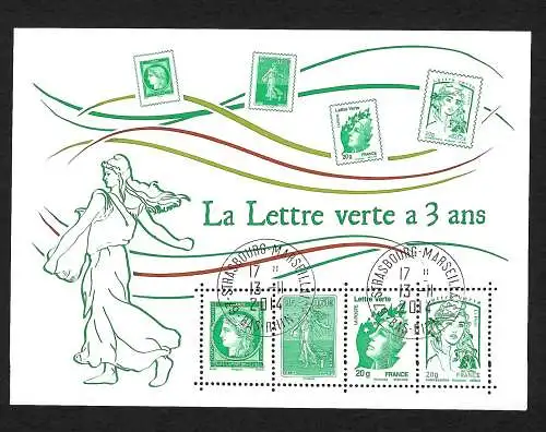 Frankreich: Marianne: La Lettre verte a 3 ans, grüner Brief gestempelt #6030-31