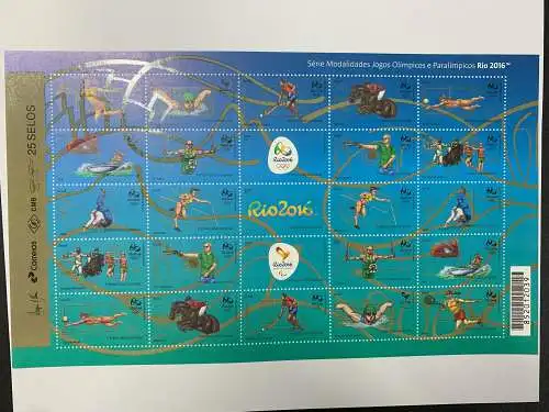 Brasilien: Rio 2016: Paralympische Spiele, großer Block, 25 stamps, mnh