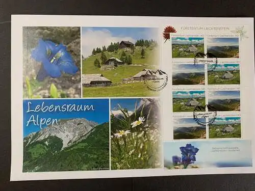 Liechtenstein: Lebensraum Alpen 2015, Kleinbogen auf Ersttagsbrief, FDC