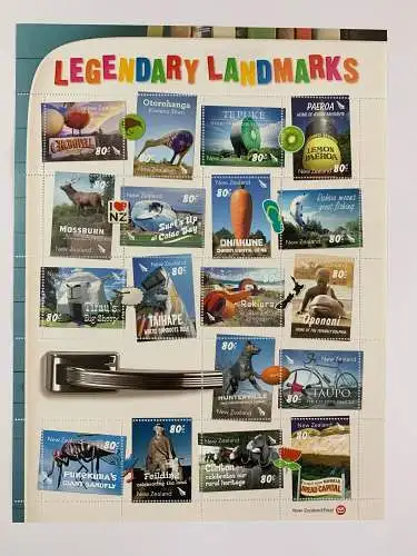 Neuseeland: Legendary Landmarks plus post card folder, mnh