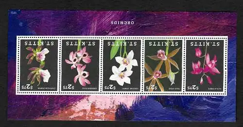 St. Kitts: 5x Ochideen Briefmarken im Zusammendruck, postfrisch mnh