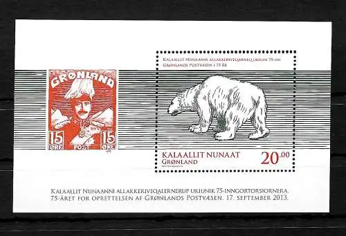 Grönland: 75 Jahre Grönländisches Postwesen, Eisbär, 2013, Block postfrisch