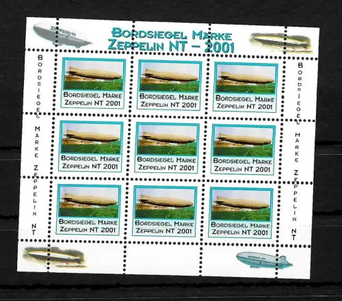 Zeppelin Bordsiegelmarke Zeppelin NT 2001 Darstellung LZ120 Kleinbogen **