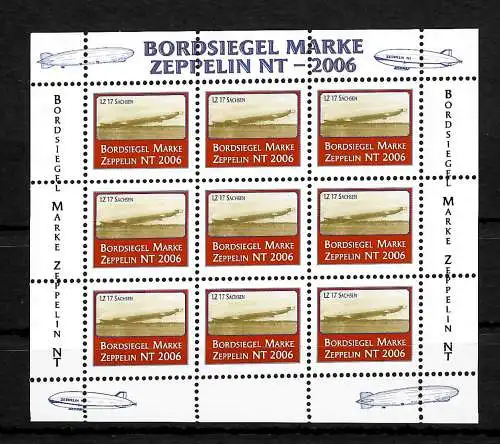 Zeppelin Bordsiegelmarke Zeppelin NT 2005 Darstellung LZ17 Kleinbogen, **