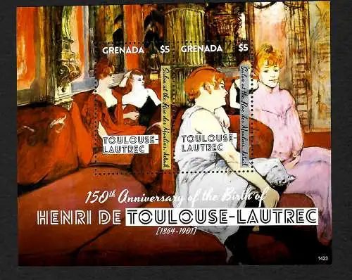 Grenada: 150. Geburtstag von Henri de Toulouse-Lautrec, Block postfrisch