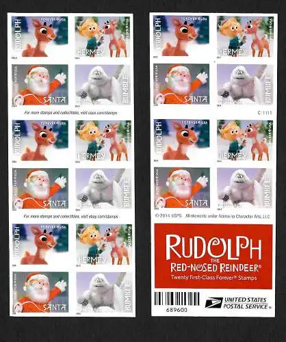 USA: Winterfreuden Markenheftchen: Rudolph, Santa, Buble, Hermey