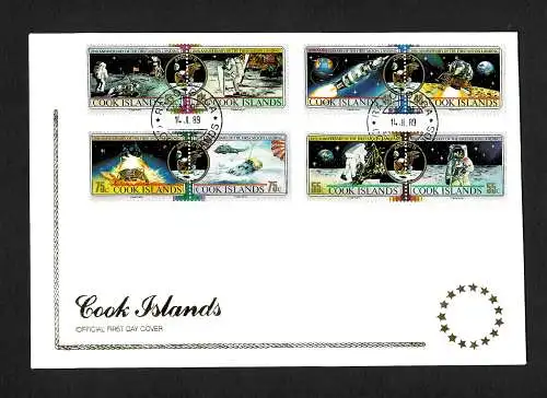 Cook Islands: FDC Apollo 11: First Moon landing, 8 stamps, #1269-76