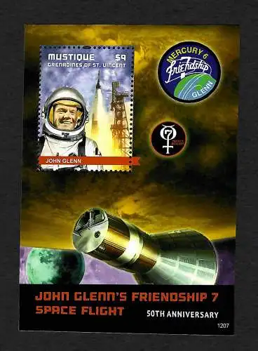 St. Vincent&The Grenadines: John Glenn's Frindship 7, Space Flight, 50th Anniv.