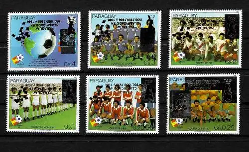 Paraguay Fussball WM 1990 mit Überdruck #4381-4386 Verschiedene Teams