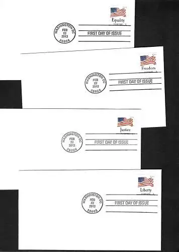 USA: 4x FDC mit Flagen: Freedom/Equality/Justice/Liberty