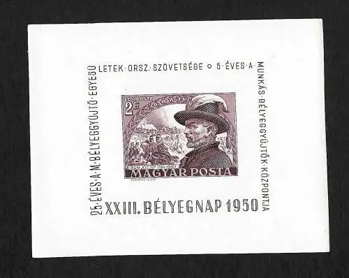 Tag der Briefmarke, Ausstelllung Budapest 1950, ungezähnt, #1145, Block 19B