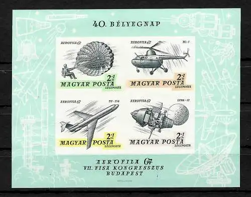 Luftpostmarken-Ausstellung 1967 Budapest, ungezähnt, Block 59B