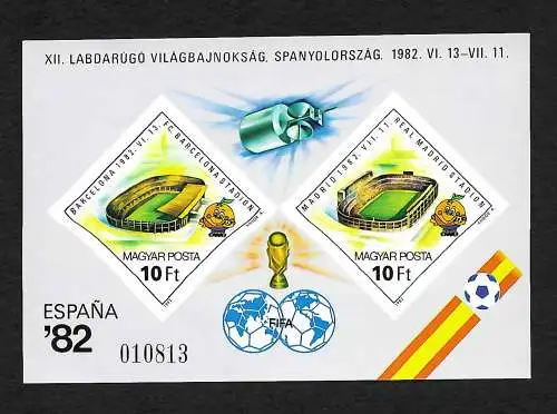 Ungarn: Fußball Junioren Europameisterschaft Spanien 1982 ungezähnt, Block 155B