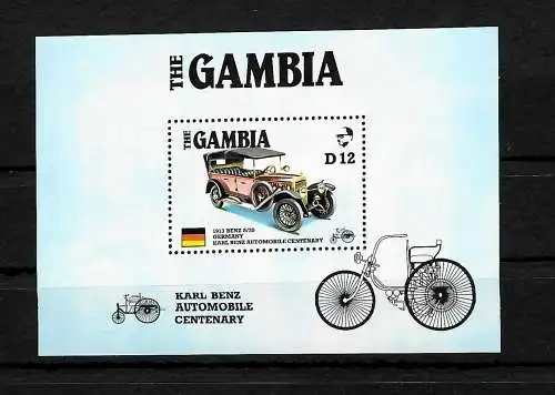 Gambia: 100  Jahre Karl Benz 8/20, 1913 als Block, mnh