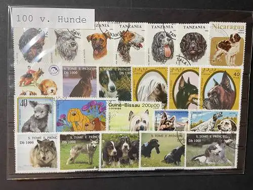 100 verschiedene Hunde, 100 different stamps with dogs